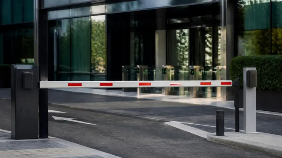 Cancela automática na entrada de um parque de estacionamento empresarial